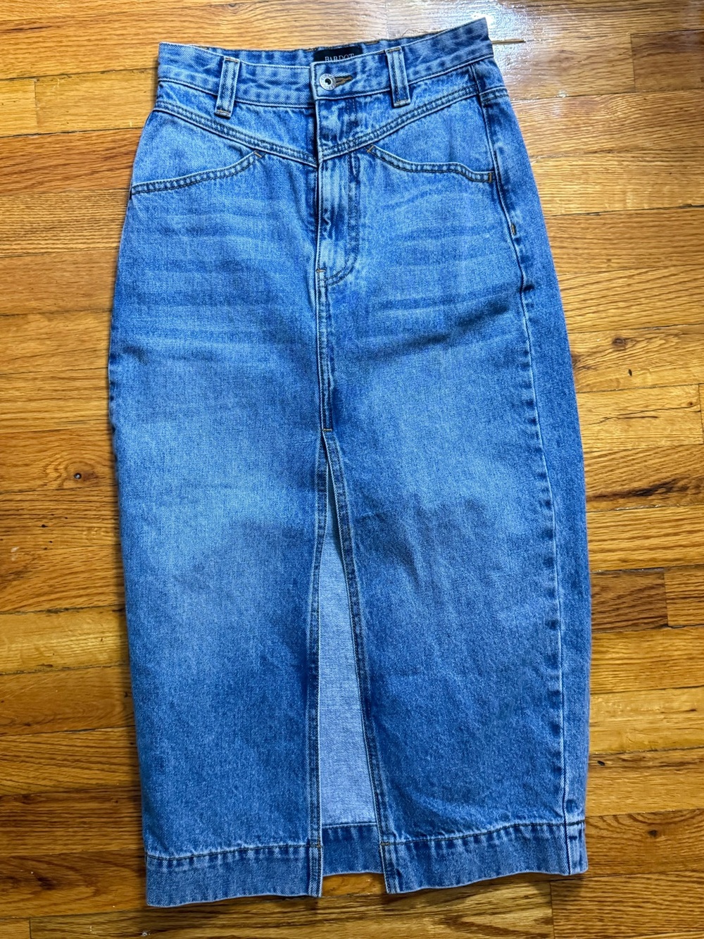 Bardot Midi Denim Jeans Skirt with Front Slit
